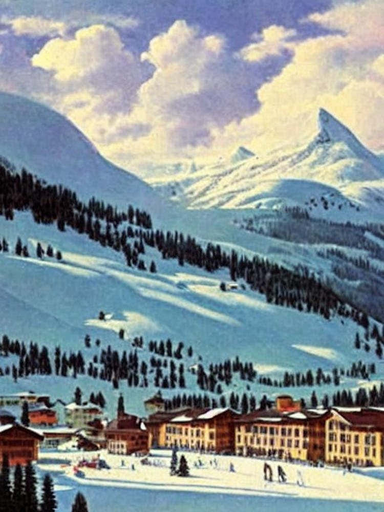 Livigno, Italy Ski Resort Vintage Landscape 1 Skiing Poster