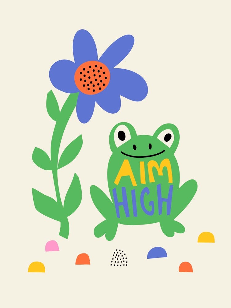 Playful Meadow Aim High Frog and Flower Illustration Kids