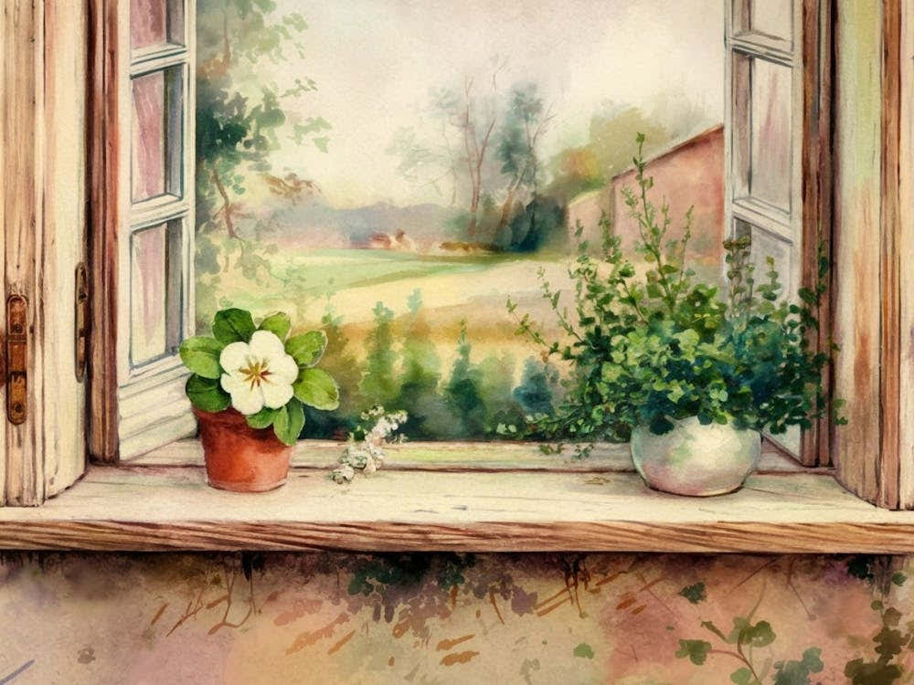 Sunny Window with Floral Charm - Garden View