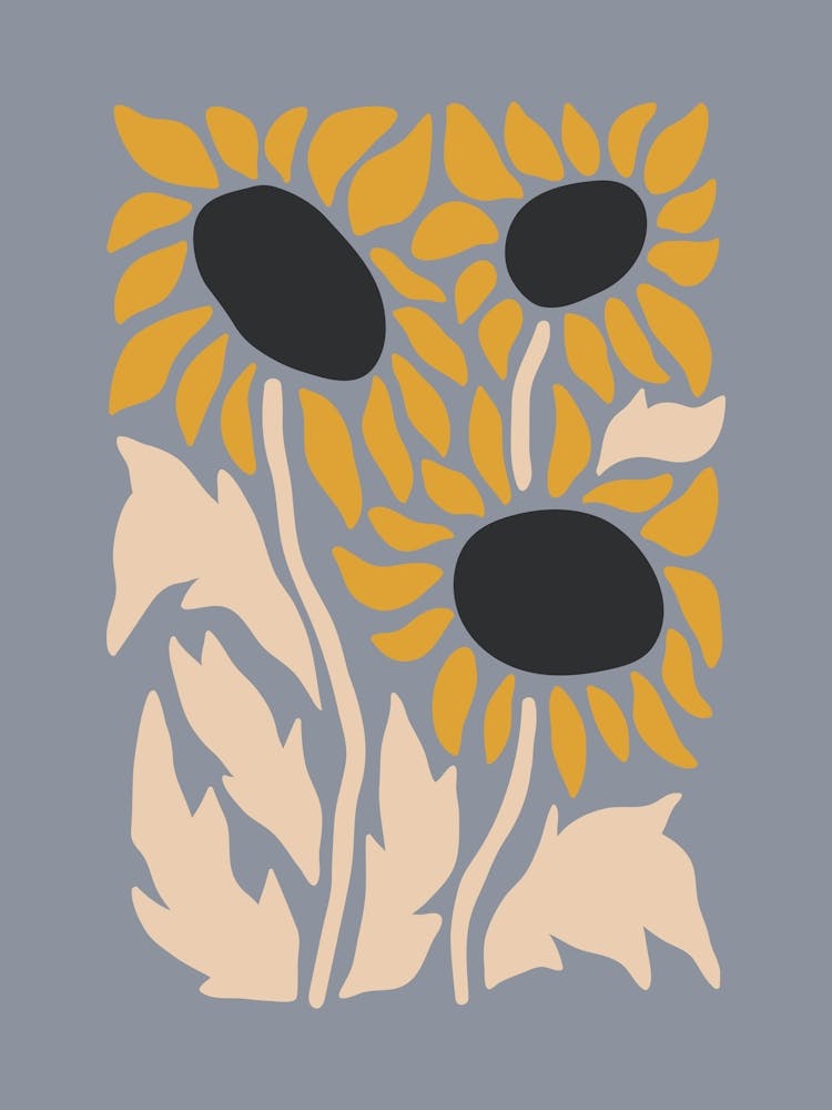 Sunflower Flower Print 3 Blue