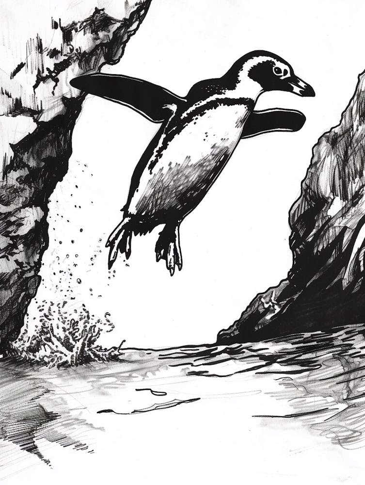 African Penguin Diving Into The Water 1