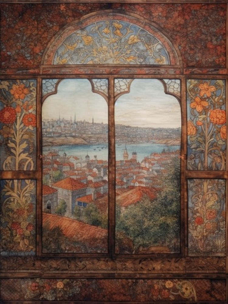 A Window View Of Istanbul In The Style Of Art Nouveau 2