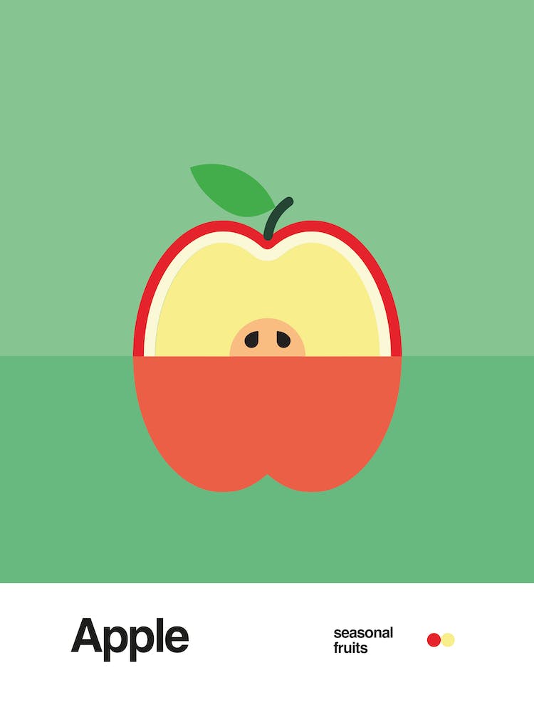 Minimalist Apple Poster - Seasonal Fruits