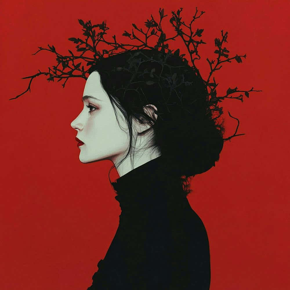 Woman With Branches On Her Head