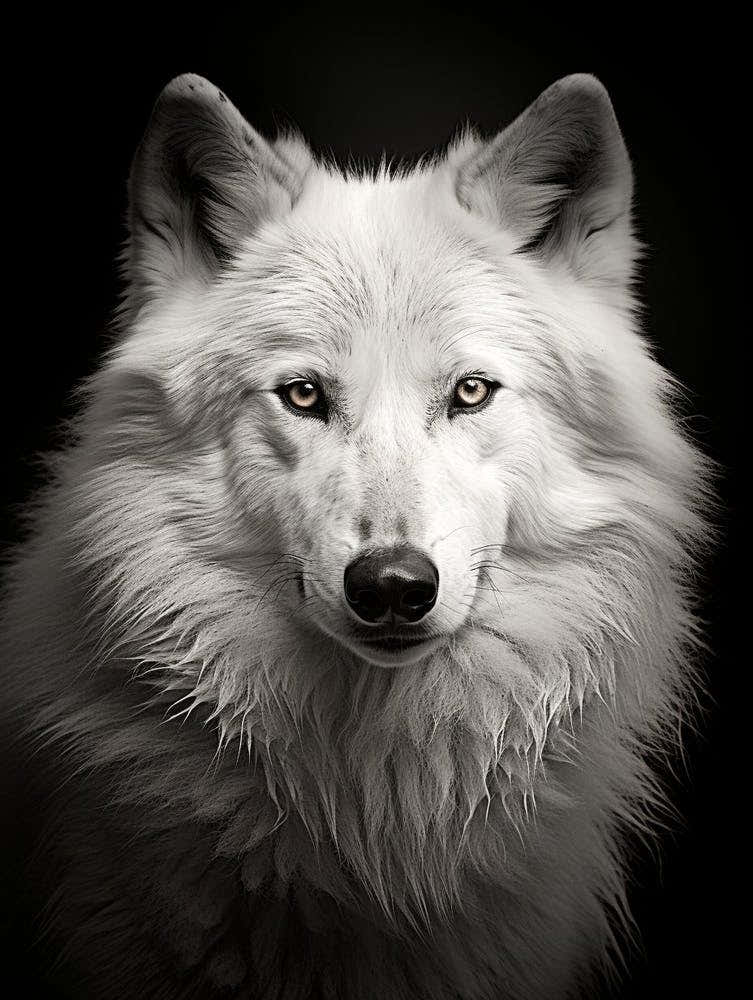 Tundra Wolf Portrait Black And White 2