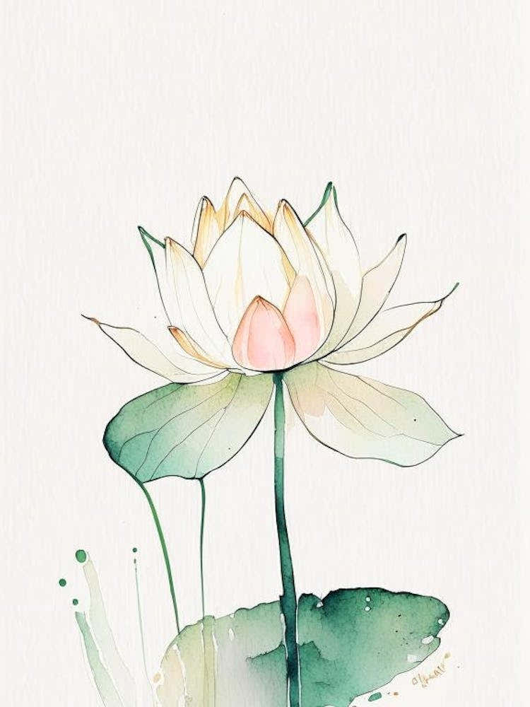 Lotus Flower In Garden Minimal Watercolour 3