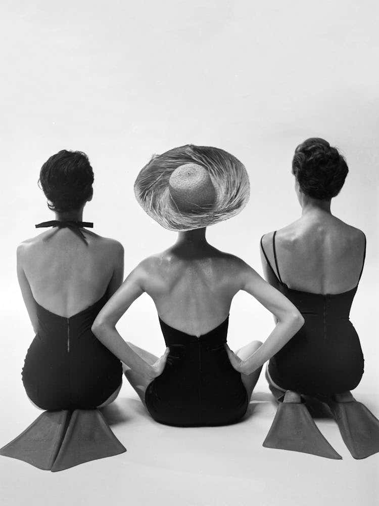 Three Women In Swimsuits, Vintage Black and White Old Photo