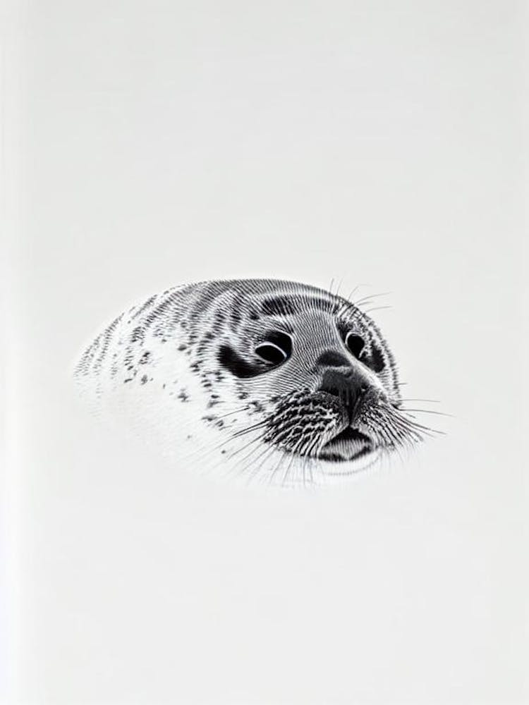 Ringed Seal Black & White Drawing