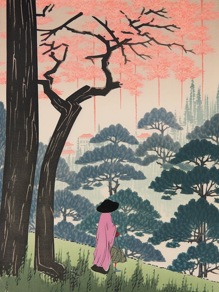 Hitsujiyama Park, Japan Vintage Travel Art 3