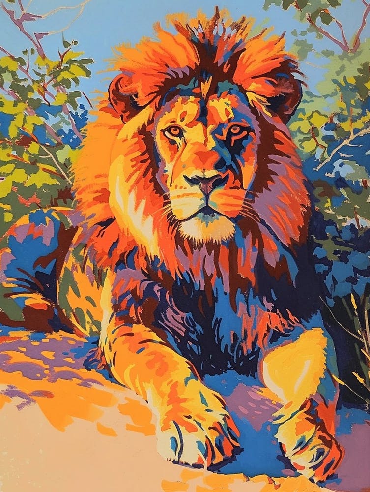 Southwest African Lion Resting In The Sun Fauvist Painting 3