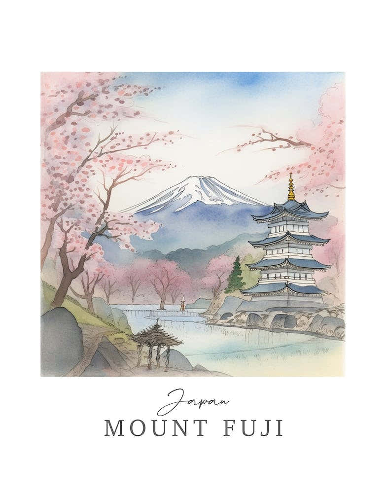 Japan Mount Fuji Storybook 1 Travel Poster Watercolour