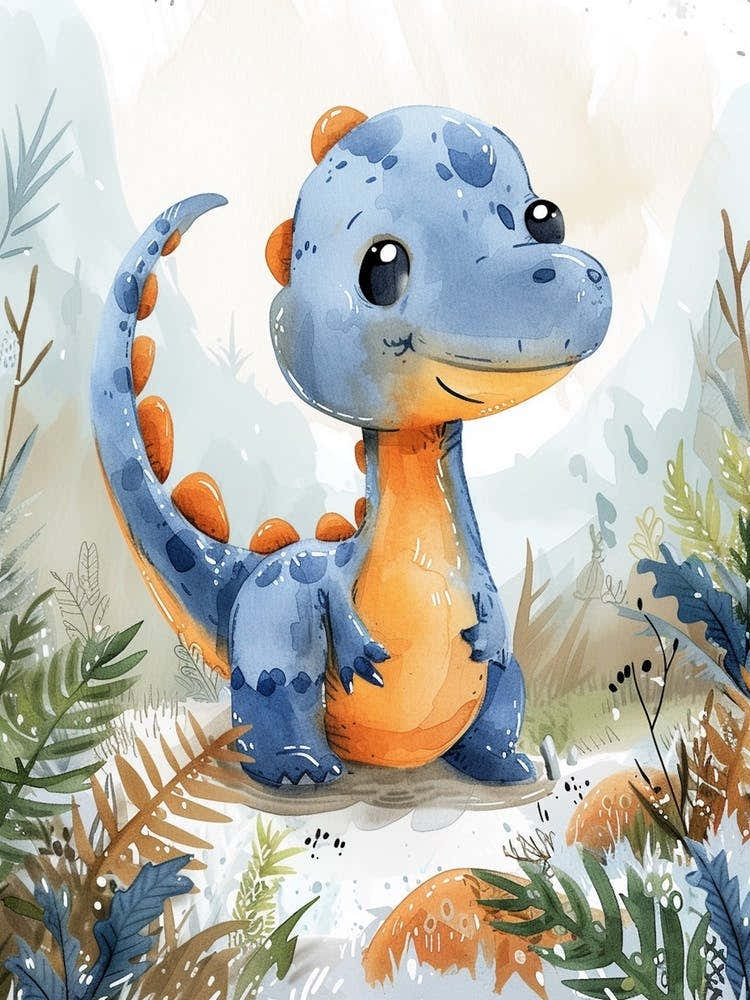 Cute Cartoon Acrocanthosaurus Dinosaur Watercolour 4