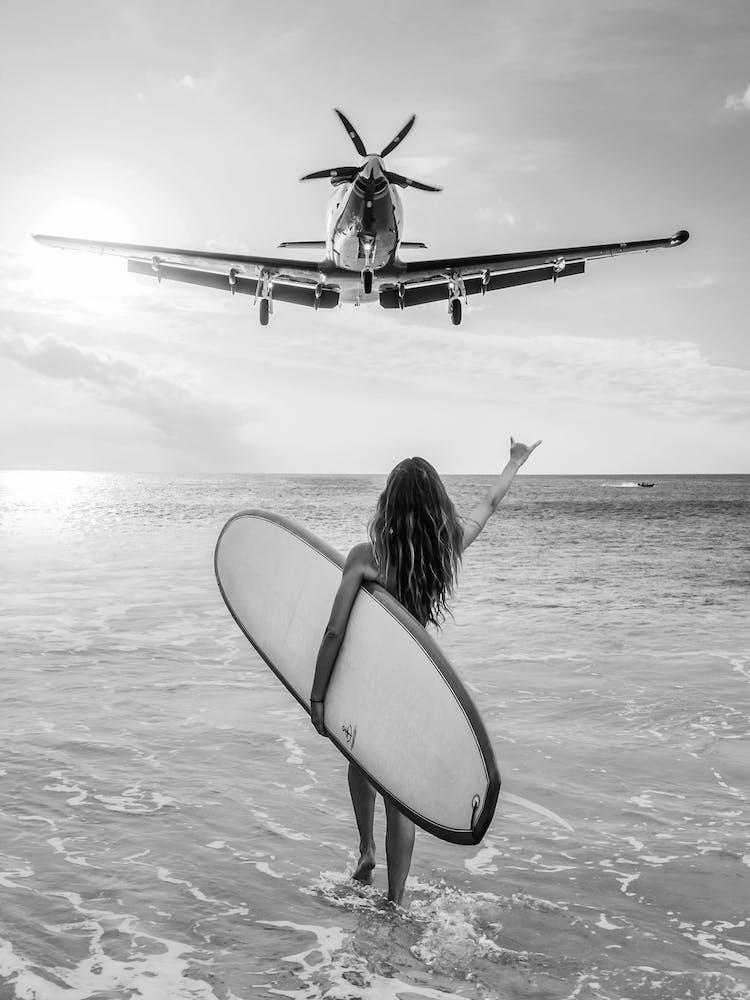 Hang Loose Surf Aircraft Airplane Girl 3x4