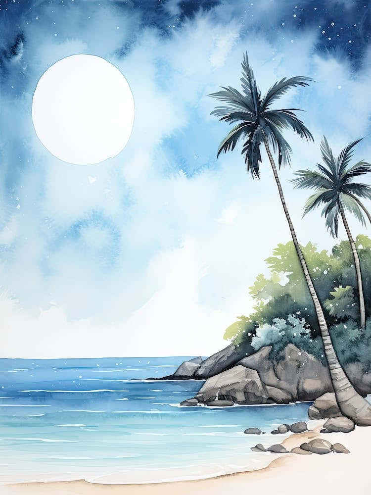 Watercolour Of Anse Lazio   Praslin Island Seychelles3