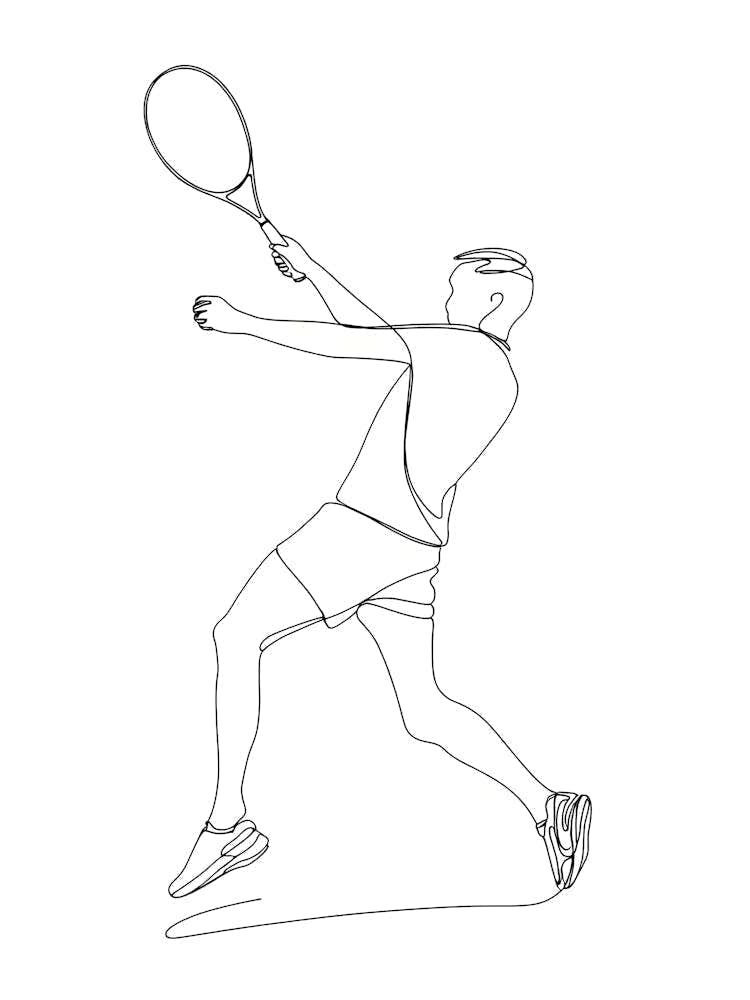 Continuous Line Drawing Of Tennis Player