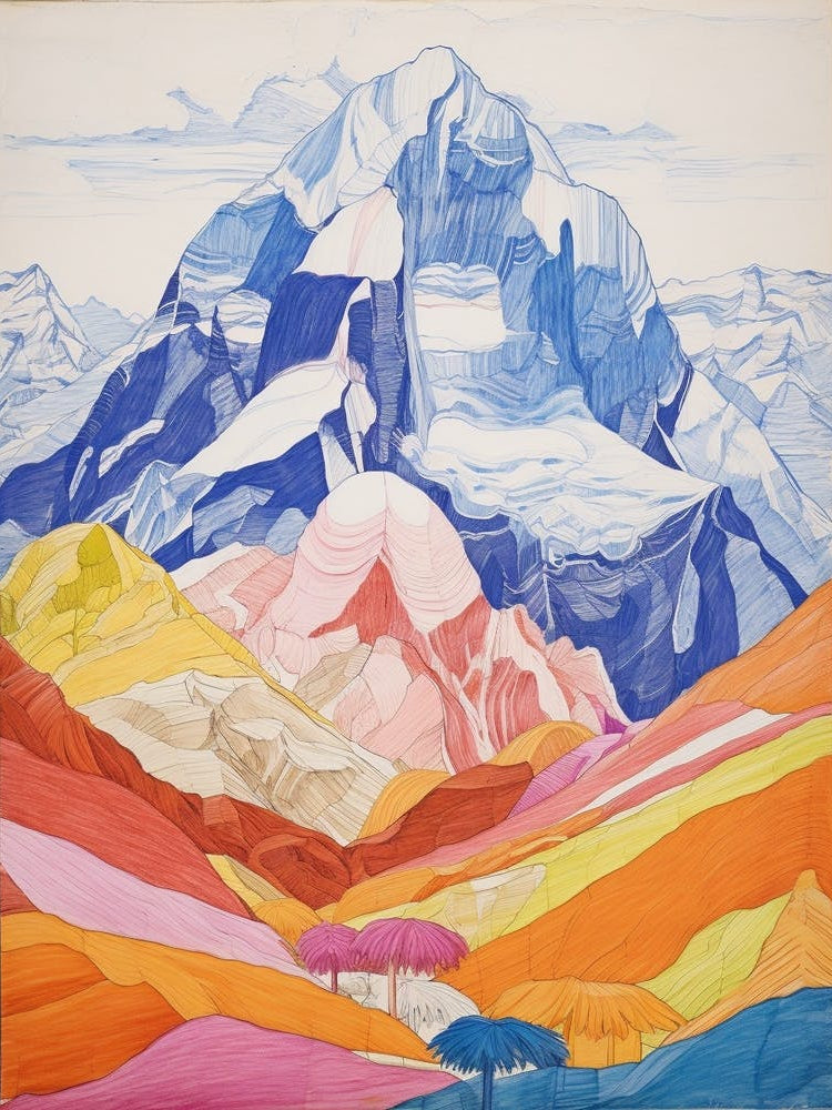 Huascaran Peru 2 Colourful Mountain Illustration