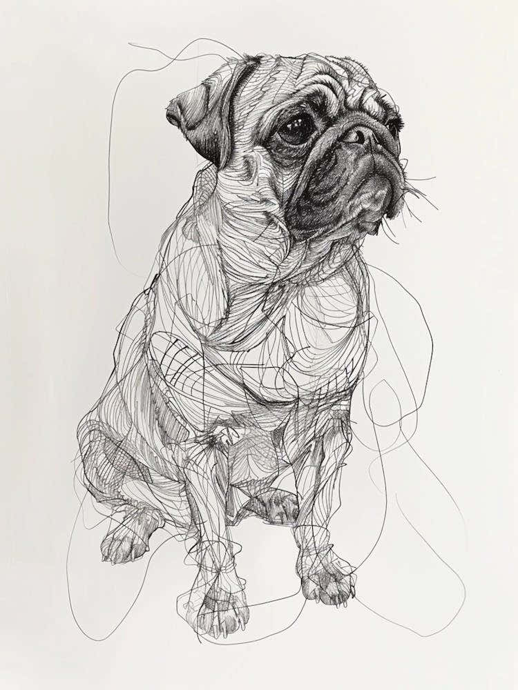 Pug Dog Line Sketch 2