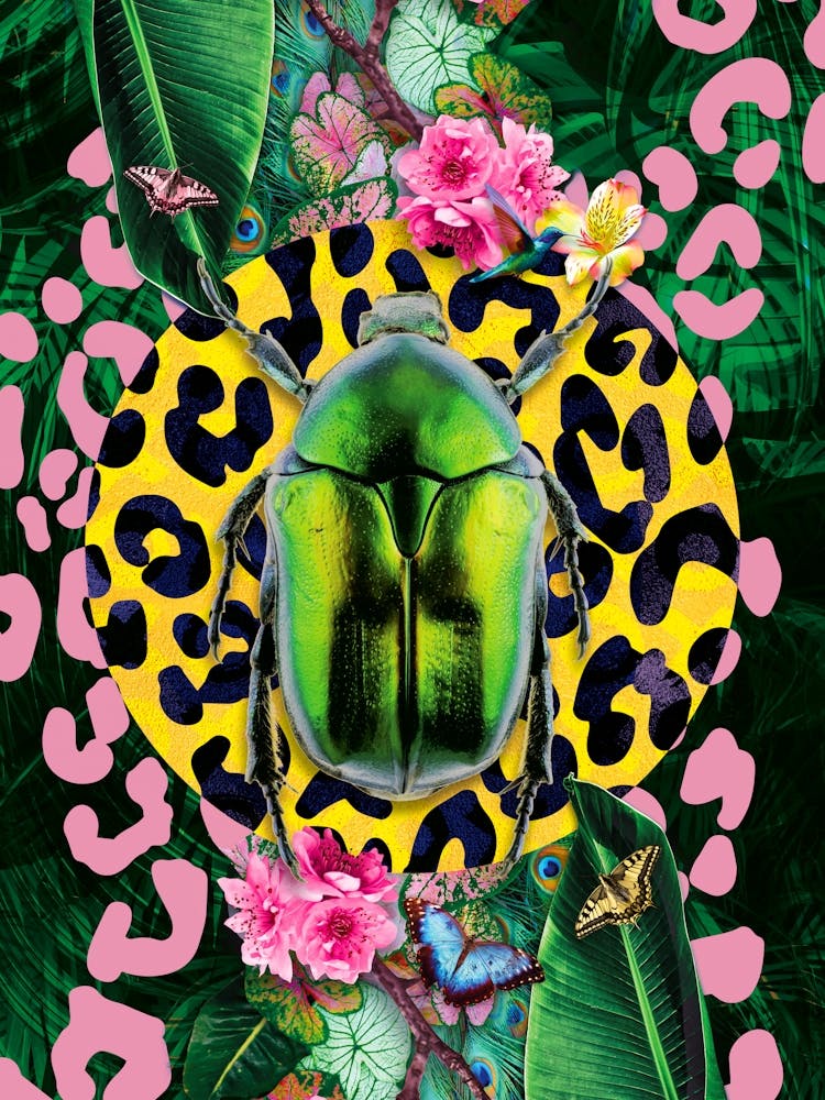 Insect Scarab Beetle Leopard Print Pink