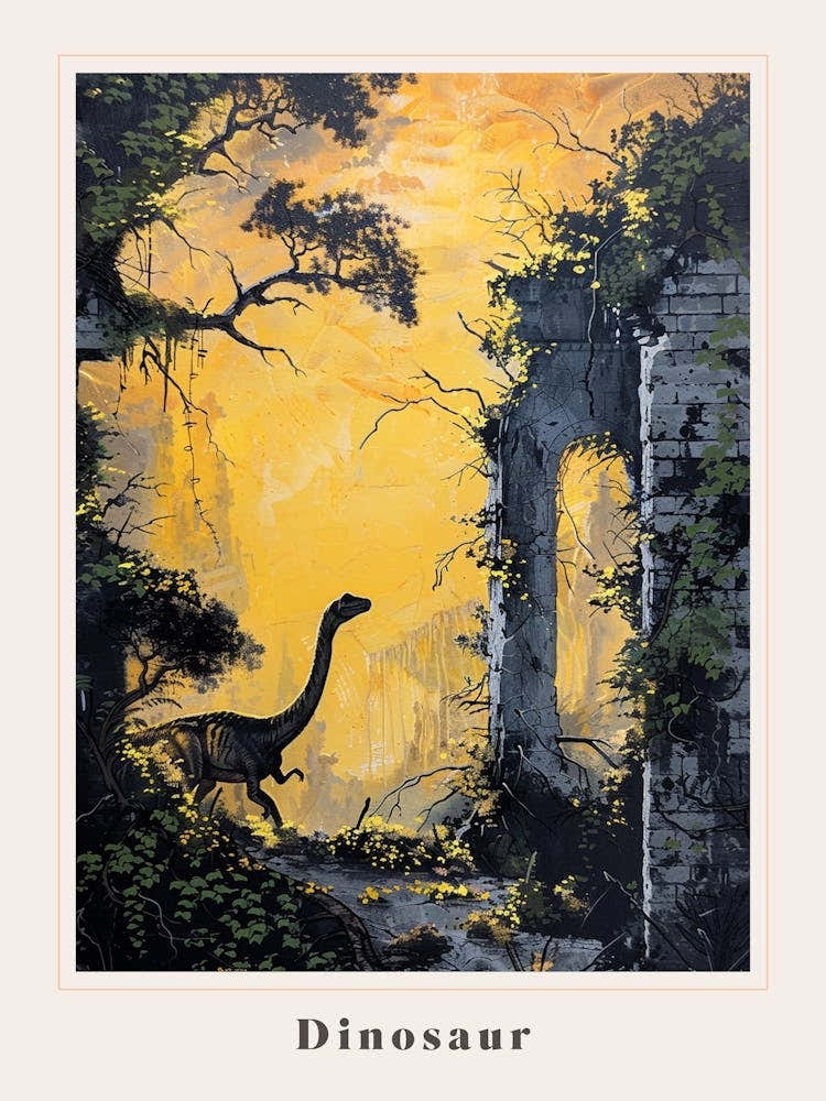 Dinosaur Silhouette Painting Poster