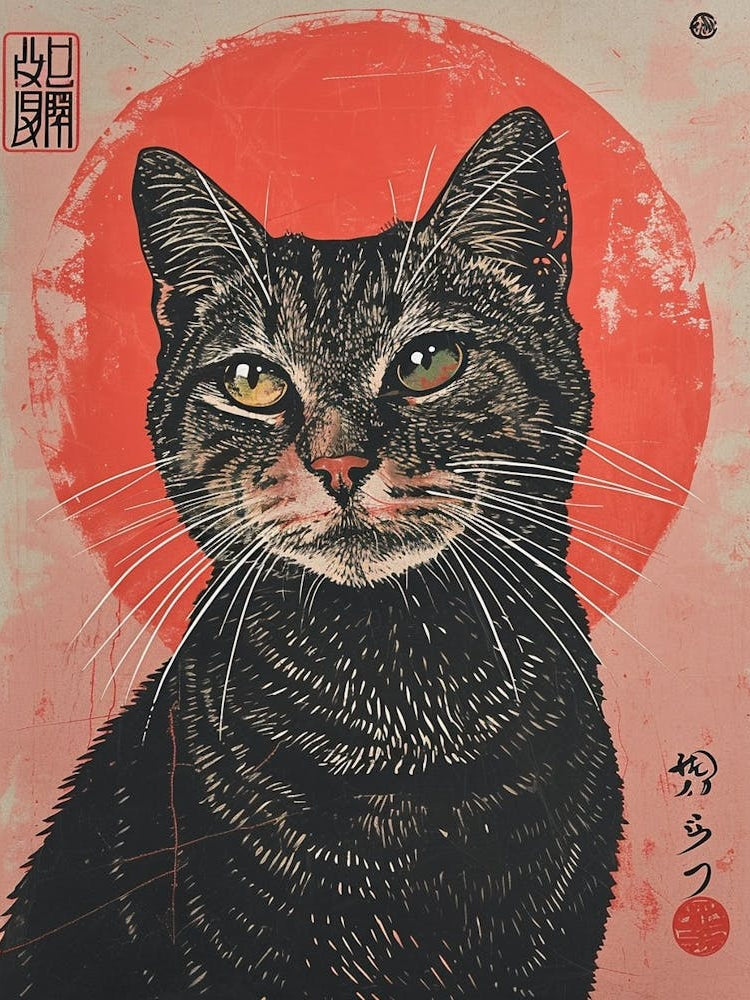 Japanese Bobtail Cat Relief Illustration 3