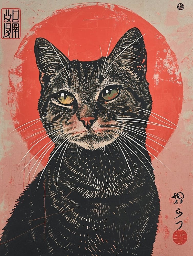 Japanese Bobtail Cat Relief Illustration 3