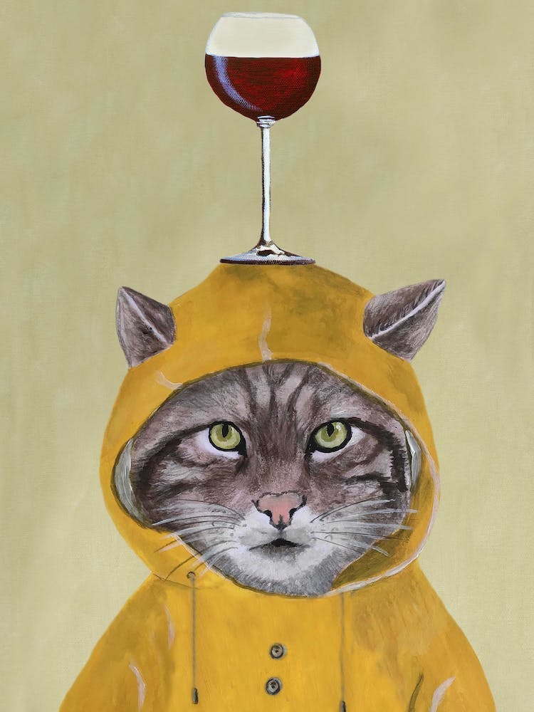 Cat With Wineglass Brown & Mustard Animal