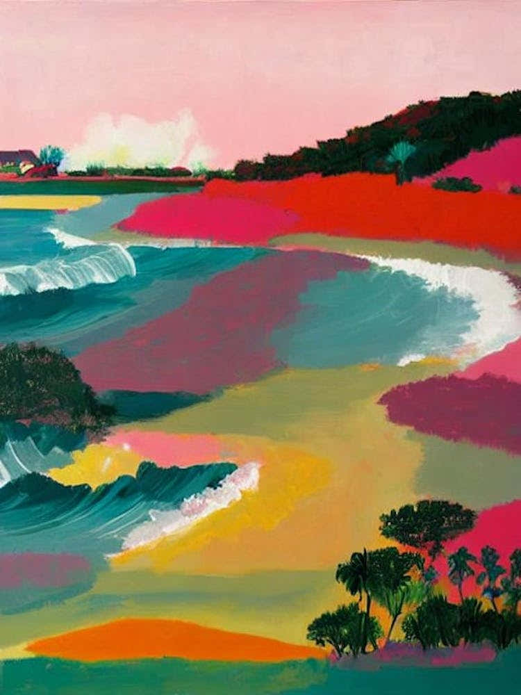 Pink Sands Beach, Bahamas Hockney Style