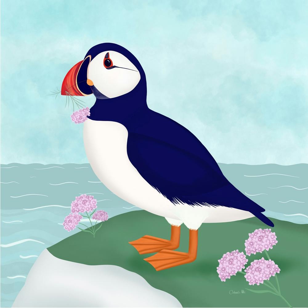 Cute Puffin By The Sea Square
