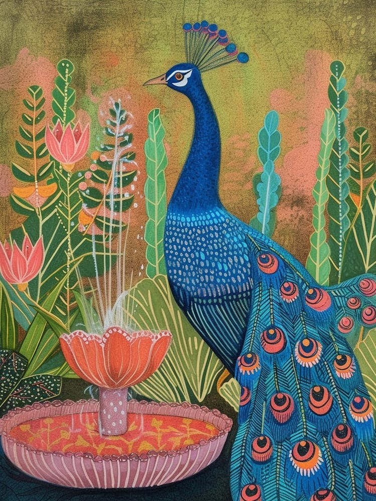 Folky Peacock In The Fountain 2