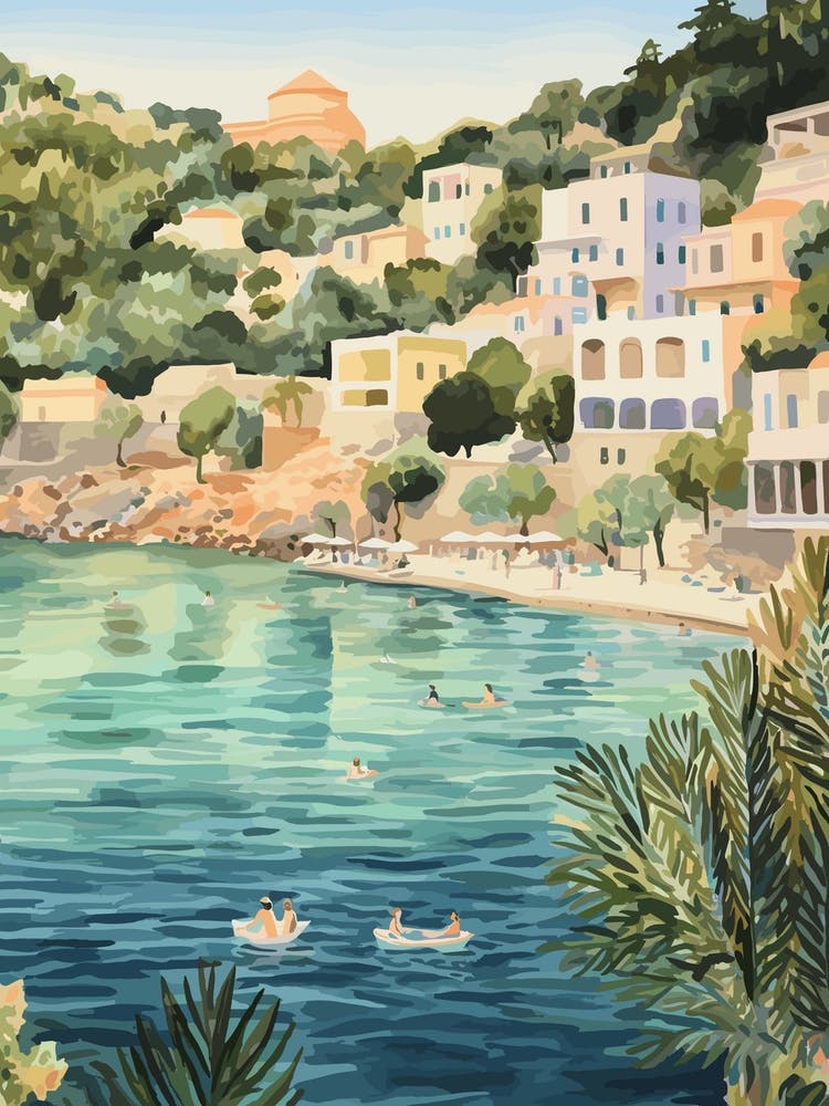 Swimming In Crete Greece Watercolour