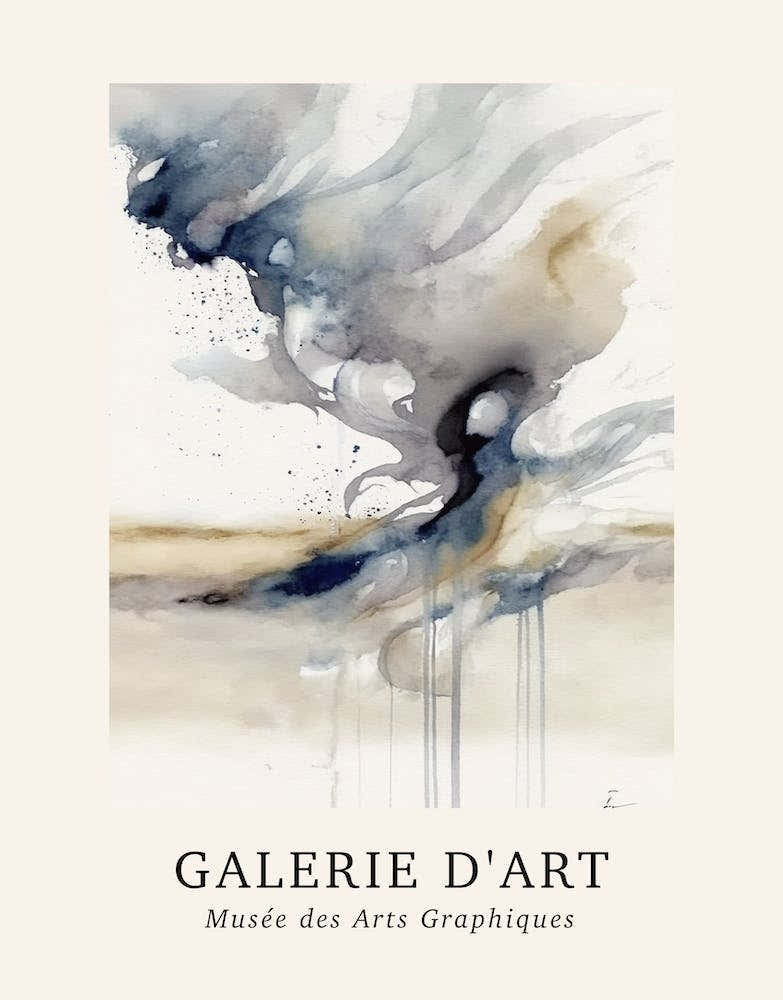 Galerie D'Art Abstract Watercolour Marble Blue And Grey 1