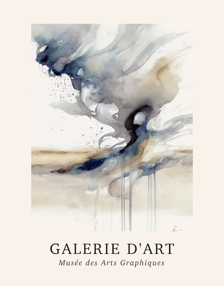 Galerie D'Art Abstract Watercolour Marble Blue And Grey 1