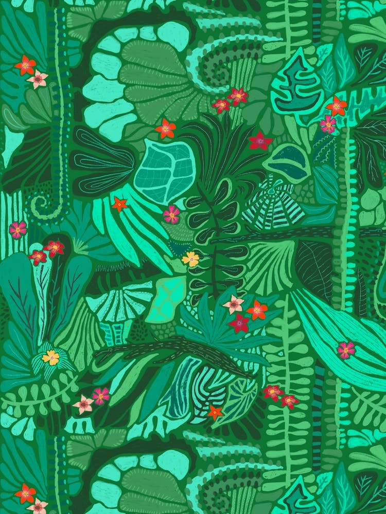 Vibrant Green Foliage of the Tropical Jungle