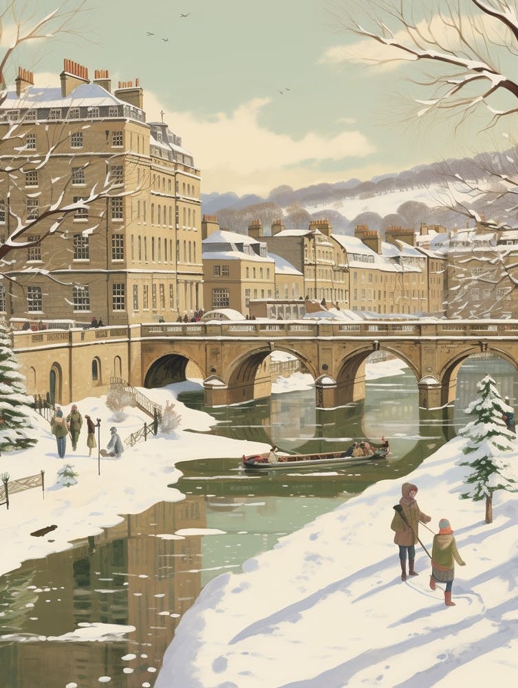 Vintage Winter Illustration Bath United Kingdom 3
