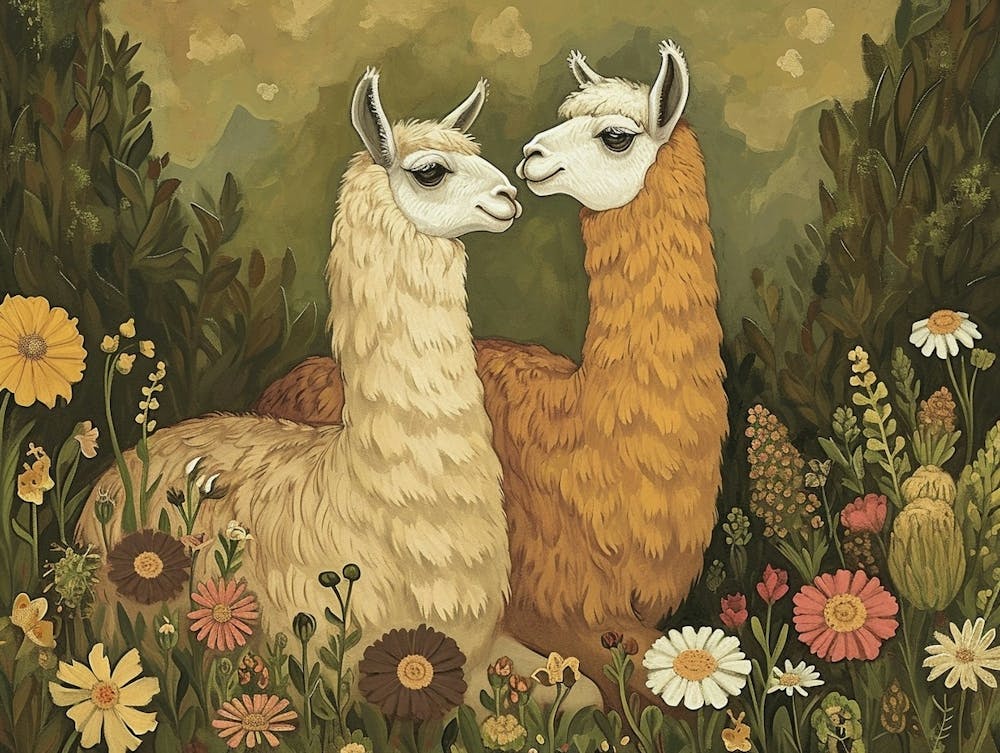 Floral Animal Illustration Llama 2