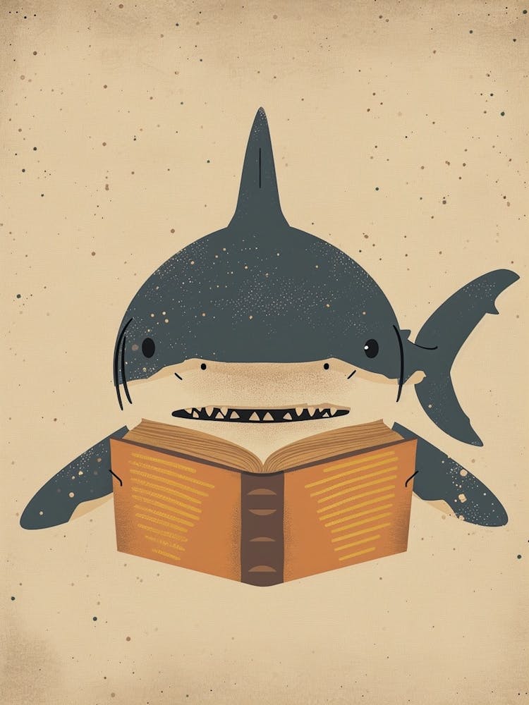 Shark Reading A Book Muted Pastels