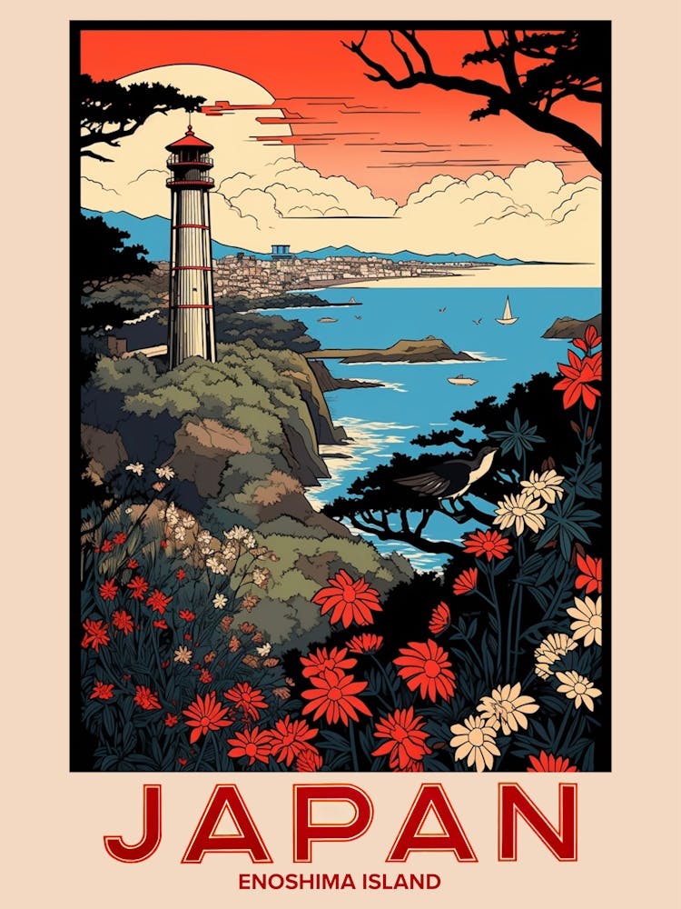 Enoshima Island, Visit Japan Vintage Travel Art 3
