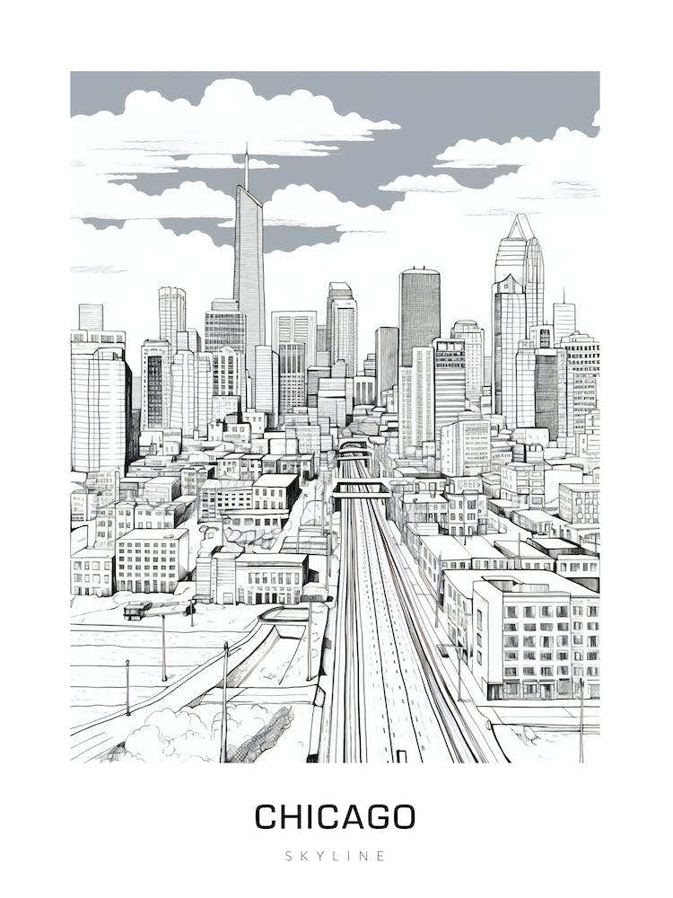 Chicago Skyline 4 B&W Poster