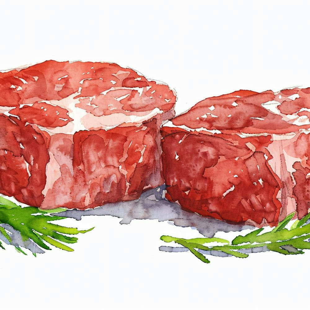 Watercolor Illustration Of Steak And Dill