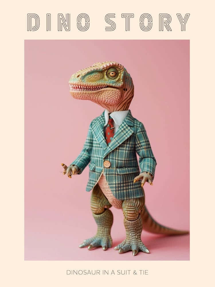 Pastel Toy Dinosaur In A Suit & Tie 4 Poster