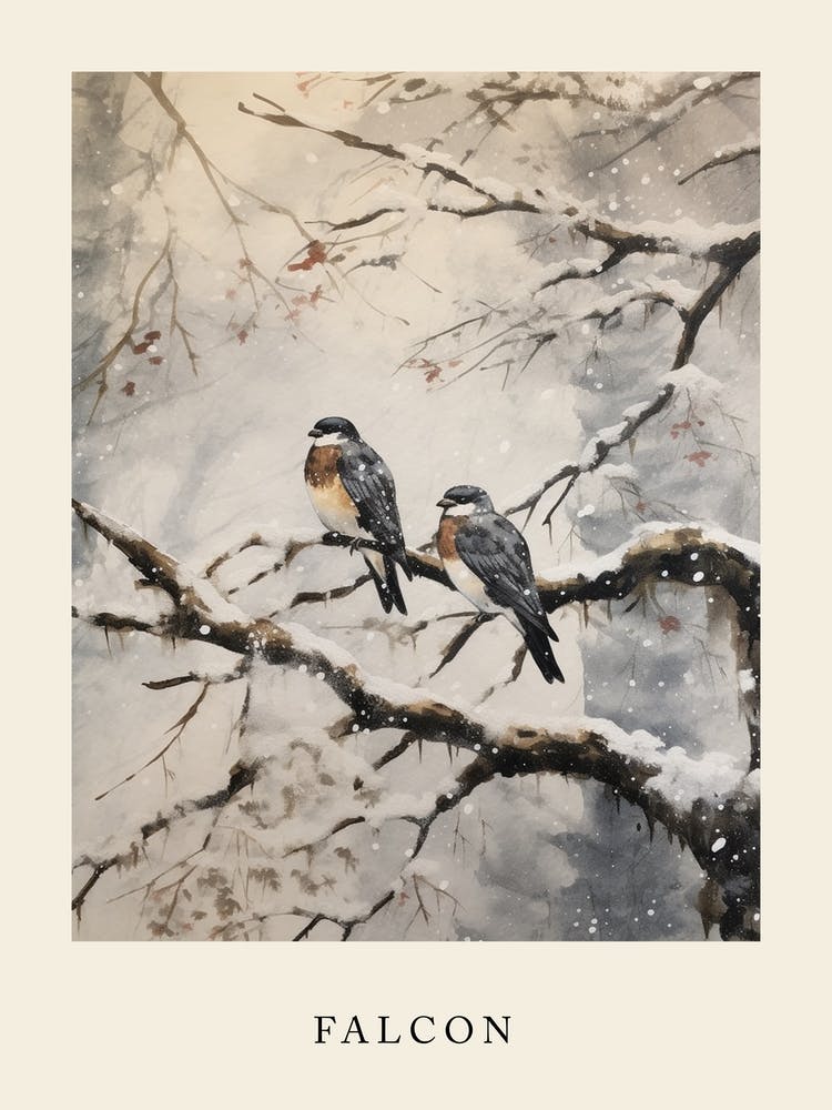 Winter Watercolour Falcon 2 Poster