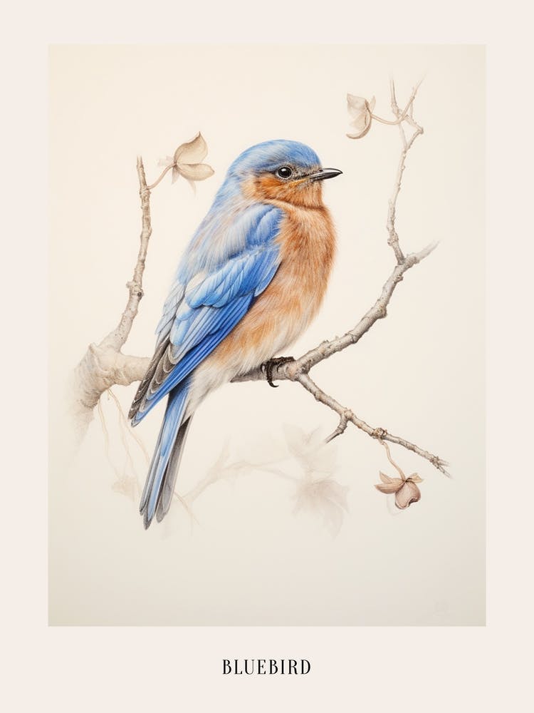 Vintage Bird Drawing Bluebird 1 Poster