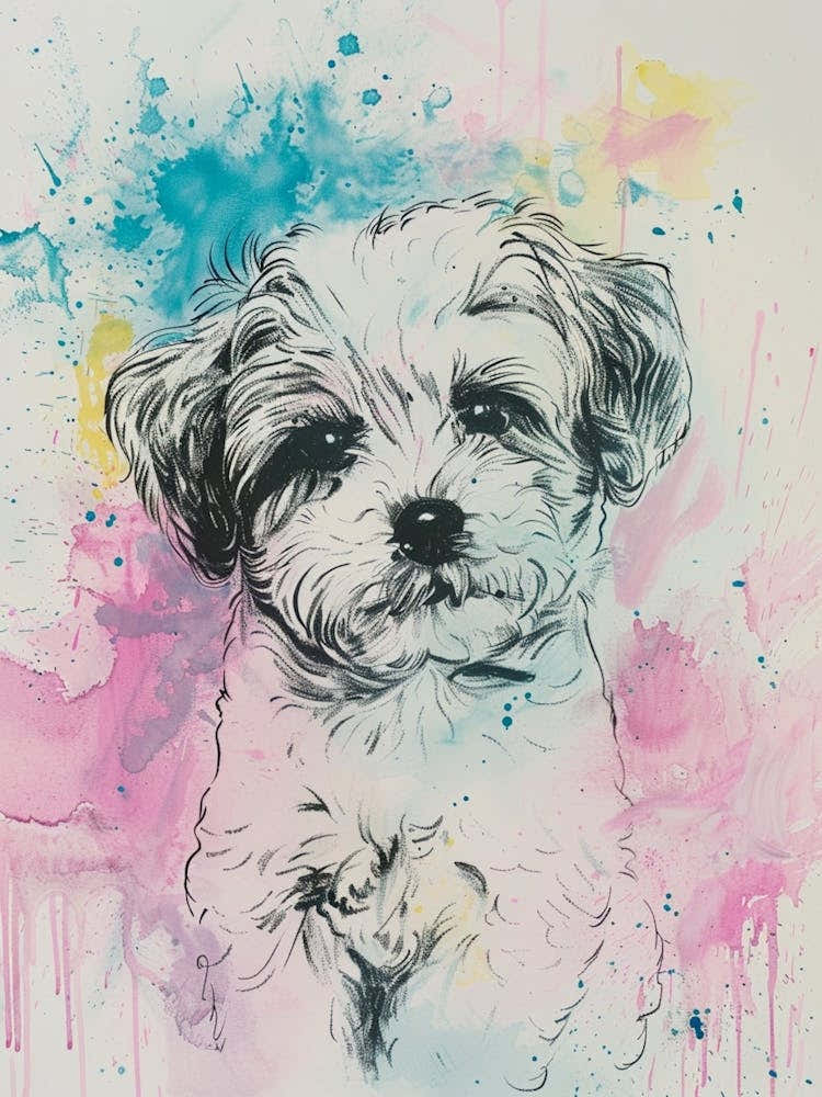 Shih Tzu Dog Pastel Line Illustration