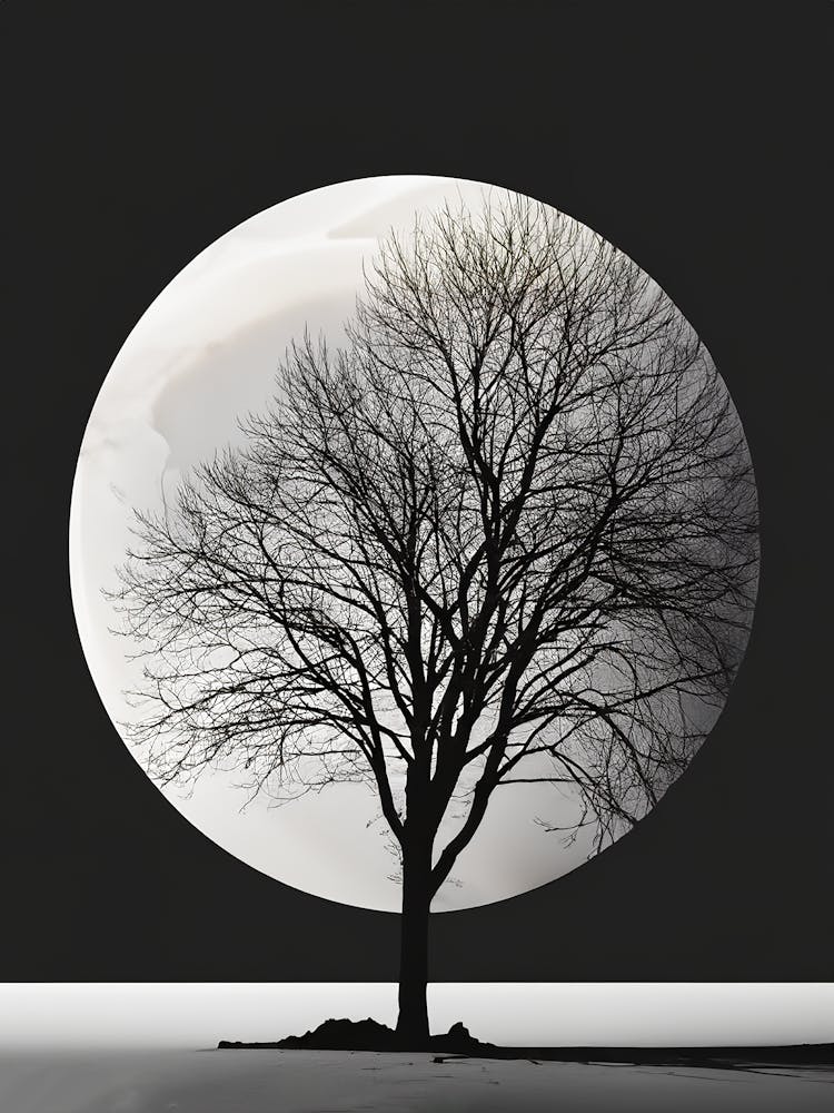 Tree Silhouette Against Full Moon