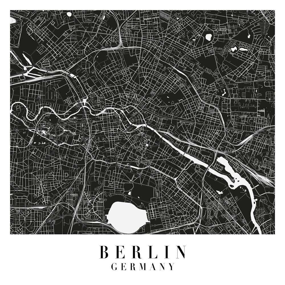 Berlin Germany Minimal Black Mono Street Map  Square