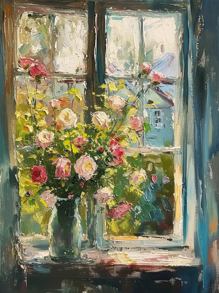 Roses Flowers On A Cottage Window 1