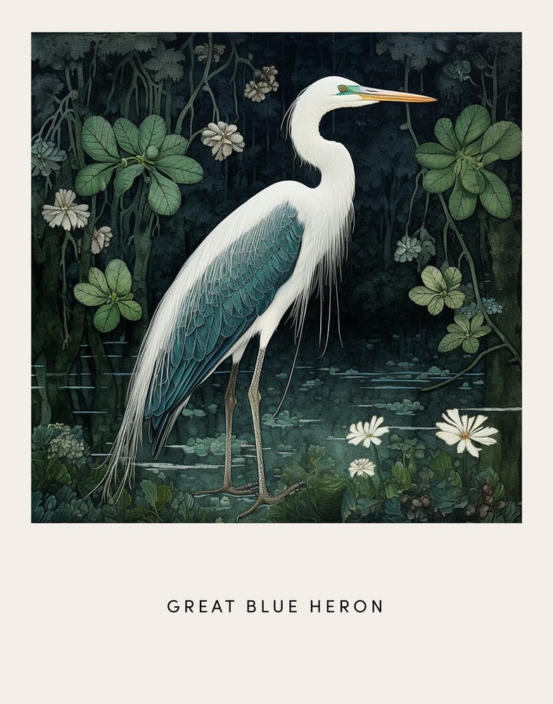 Ohara Koson Inspired Bird Painting Great Blue Heron 5 Poster