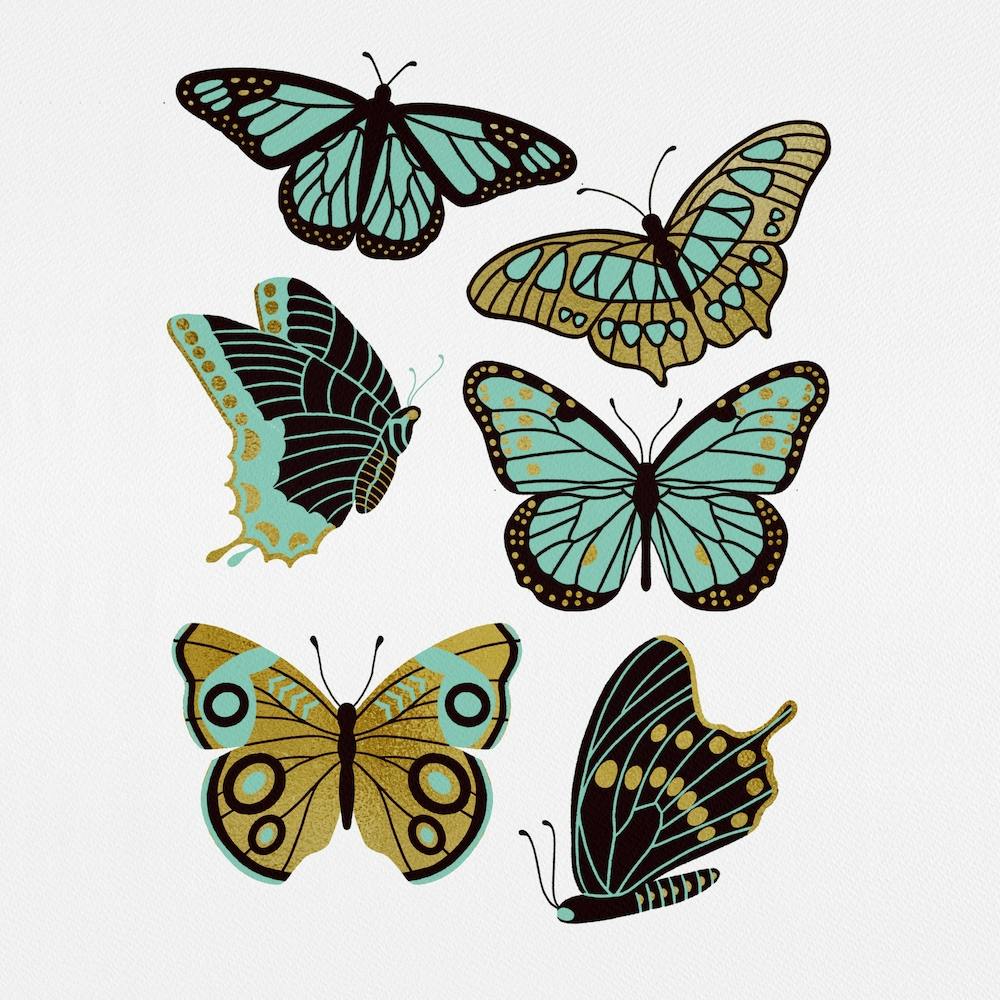 Texas Butterflies   Mint And Gold Square
