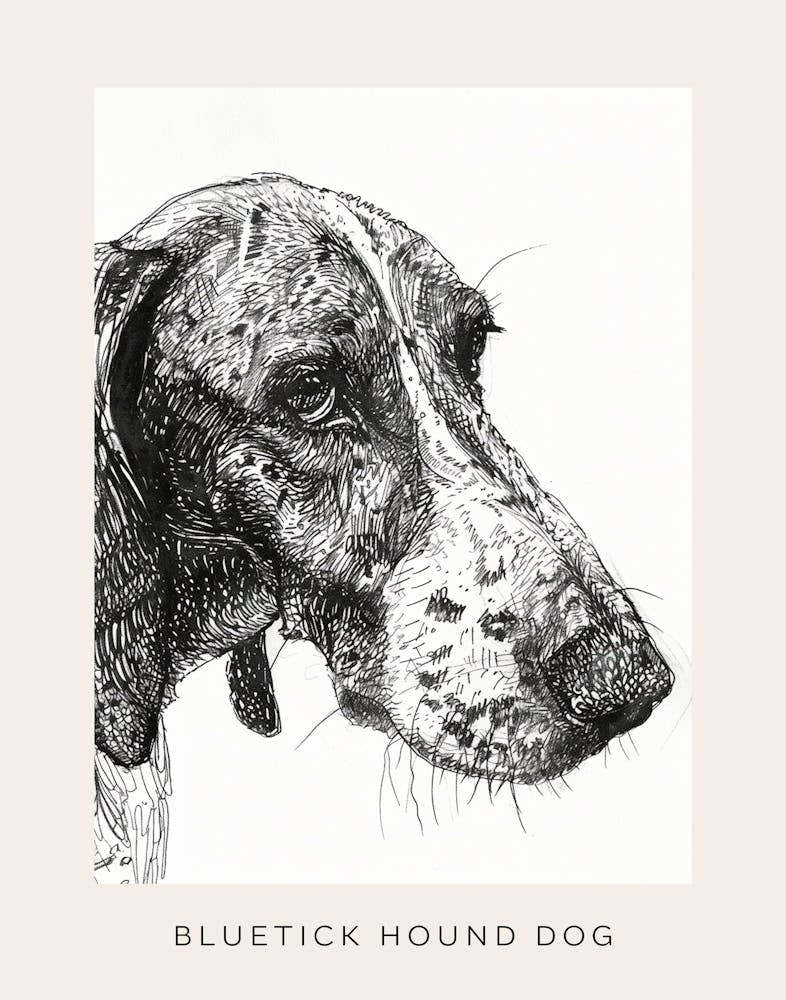 Bluetick Hound Dog Line Sketch 3 Poster