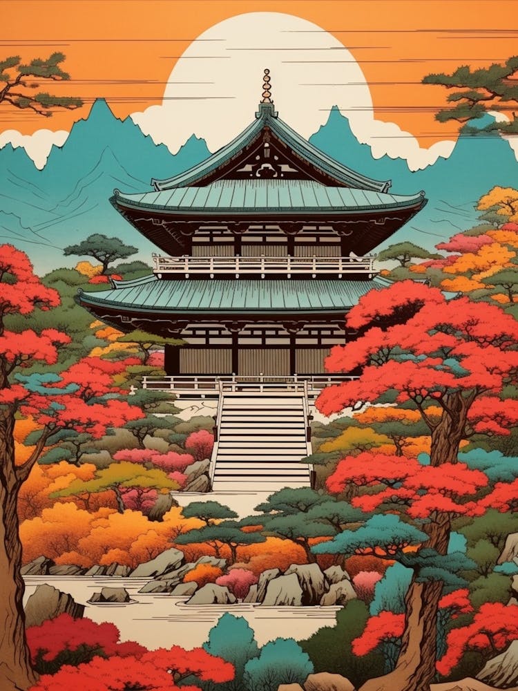 Nijo Castle, Japan Vintage Travel Art 1